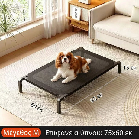 Υπερυψωμένο κρεβάτι σκύλου LeLo Pet AirLounge Compact, μέγεθος M, διαστάσεις 92x60x15cm με αναπνέον ύφασμα mesh.