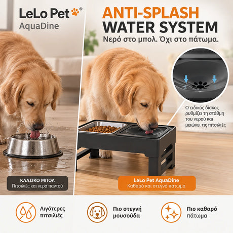 LeLo Pet AquaDine anti-splash σύστημα νερού για σκύλους που μειώνει πιτσιλιές, βρεγμένη μουσούδα και νερά στο πάτωμα
