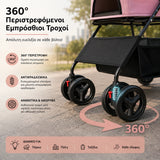 LeLo Pet CityRide® καρότσι κατοικιδίων με περιστρεφόμενους εμπρόσθιους τροχούς 360°, αντικραδασμική ανάρτηση και αθόρυβη κύλιση για άνετες βόλτες.