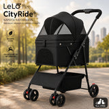 LeLo Pet CityRide® Black premium αναδιπλούμενο καρότσι κατοικιδίων έως 15kg, με πανοραμικό αερισμό, μεγάλους τροχούς και ελαφρύ σχεδιασμό.