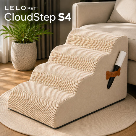 LeLo Pet CloudStep S4 μπεζ premium σκαλοπάτια σκύλου και γάτας 4 επιπέδων με αφρώδες υλικό υψηλής πυκνότητας 40D