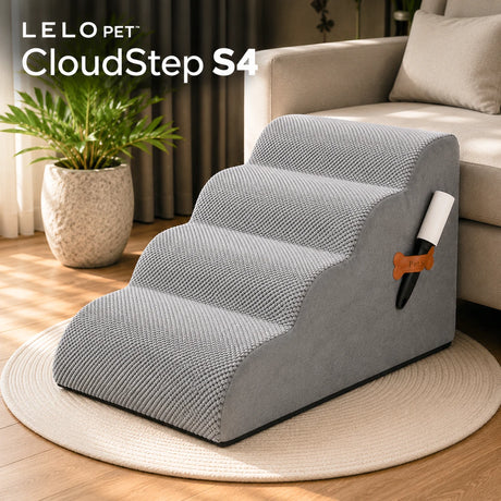 LeLo Pet CloudStep S4 γκρι premium σκαλοπάτια σκύλου και γάτας 4 επιπέδων με αφρώδες υλικό υψηλής πυκνότητας 40D