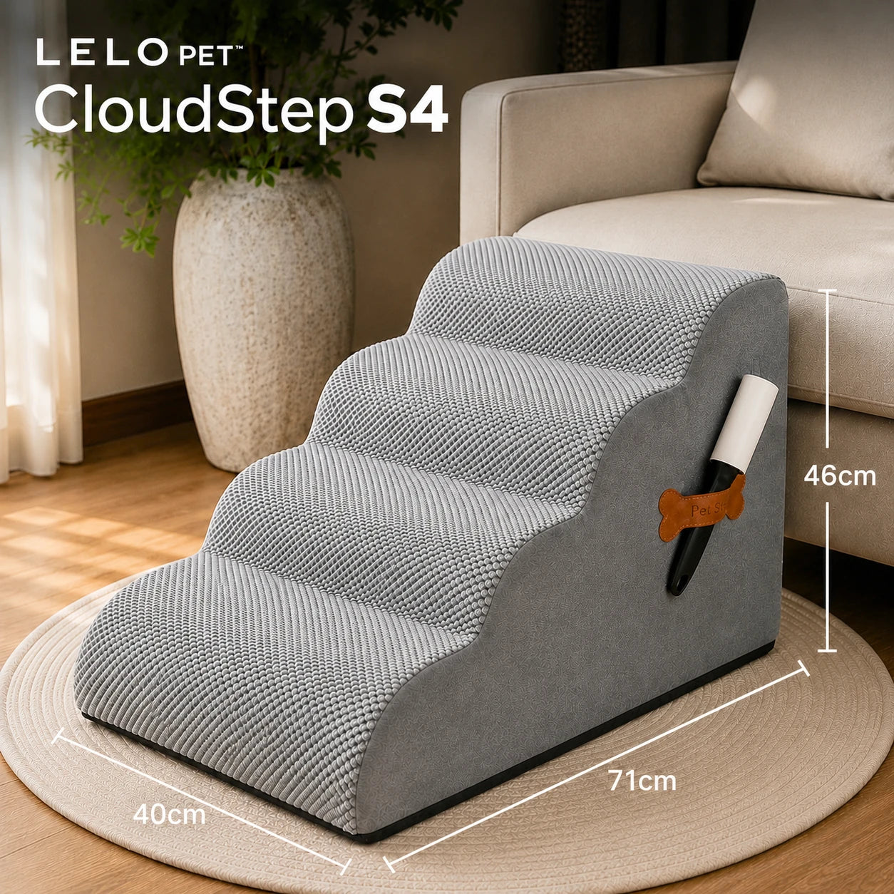 LeLo Pet CloudStep S4 γκρι σκαλοπάτια σκύλου και γάτας 4 επιπέδων με διαστάσεις 40 × 71 × 46cm