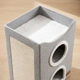 LeLo Pet CozyCube Tower γκρι τριώροφο σπιτάκι γάτας με άνω μαλακό κρεβατάκι και μεγάλο πλαϊνό ονυχοδρόμιο