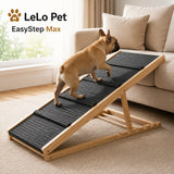 LeLo Pet EasyStep Max ξύλινη ρυθμιζόμενη ράμπα σκύλου με αντιολισθητική επιφάνεια σε χρήση για πρόσβαση σε καναπέ