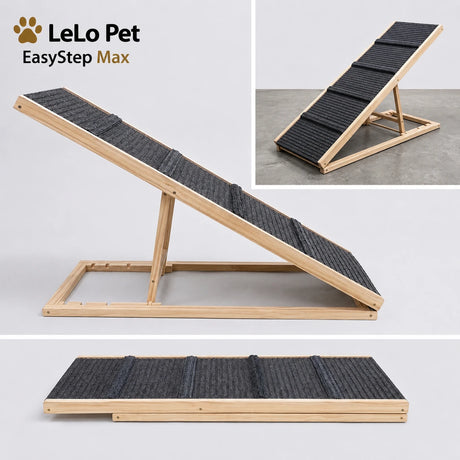 LeLo Pet EasyStep Max ρυθμιζόμενη ξύλινη ράμπα σκύλου με αντιολισθητική επιφάνεια, 4 επίπεδα ύψους και αναδιπλούμενη κατασκευή