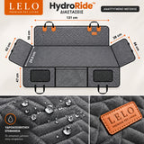 LeLo Pet HydroRide Γκρι Πέρλα με αναλυτικές διαστάσεις, υδροαπωθητική επιφάνεια με σταγόνες νερού και premium ραμμένο LeLo label