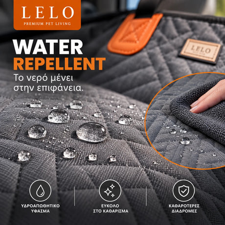 LeLo Pet HydroRide Γκρι Πέρλα υδροαπωθητικό ύφασμα με σταγόνες νερού στην επιφάνεια και εύκολο καθάρισμα
