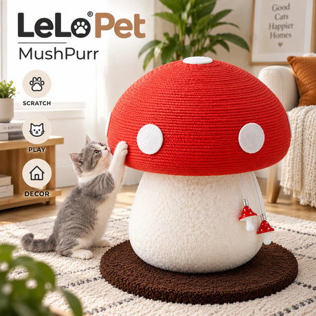 LeLo Pet MushPurr® - Premium Cat Scratching Post in the Shape of a Large Mushroom with Sisal Rope
