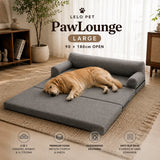 LeLo Pet PawLounge Large γκρι πλήρως ανοιχτό 90x180cm με μεγαλόσωμο σκύλο, ανατομικός καναπές και κρεβάτι σκύλου με Premium Foam