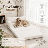 LeLo Pet PawLounge Large λευκό καναπές και κρεβάτι σκύλου 3 σε 1 με Premium Foam, 90x60cm κλειστό, 90x120cm ενδιάμεσο και 90x180cm πλήρως ανοιχτό