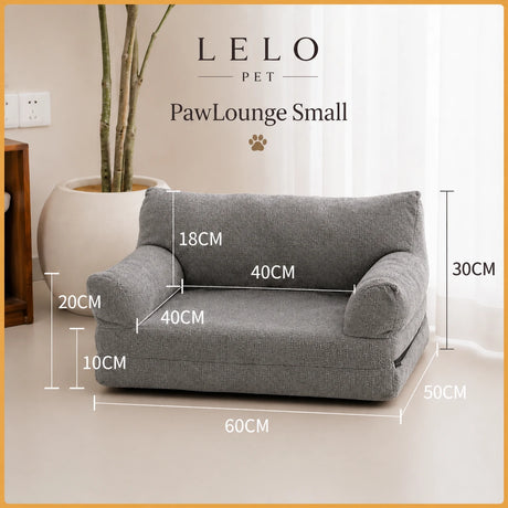 LeLo Pet PawLounge Small gray αναδιπλούμενος καναπές και κρεβάτι κατοικιδίου 2 σε 1 με διαστάσεις 60×50×30cm.