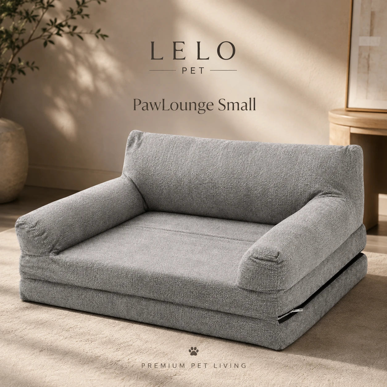 LeLo Pet PawLounge Small γκρι ανατομικός καναπές και κρεβάτι σκύλου 2 σε 1