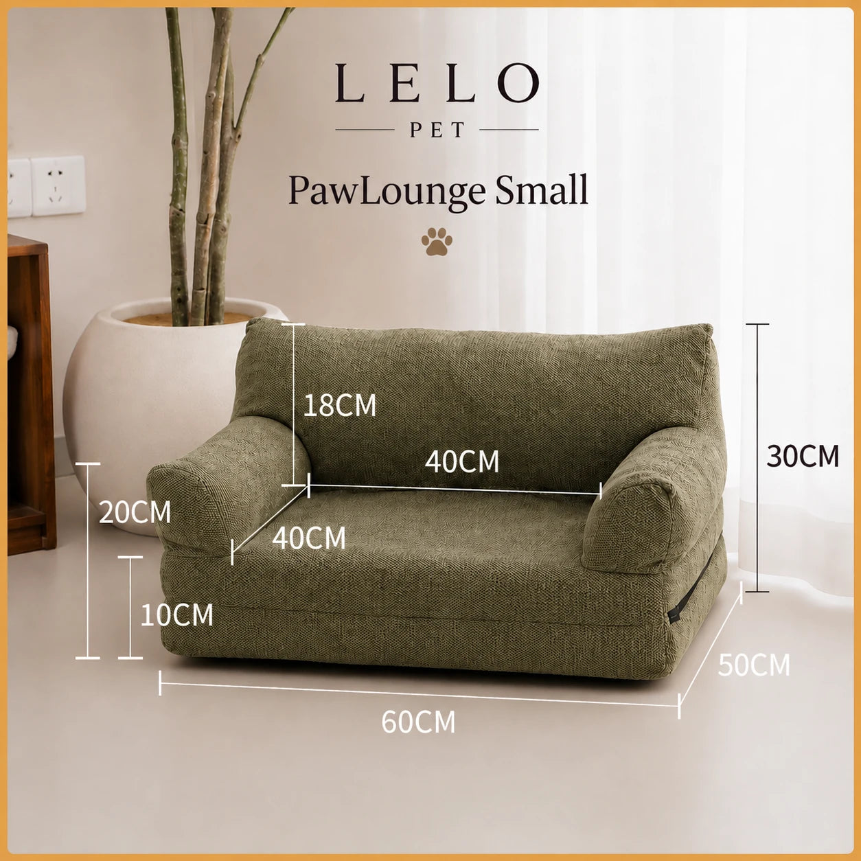 LeLo Pet PawLounge Small olive αναδιπλούμενος καναπές και κρεβάτι κατοικιδίου 2 σε 1 με διαστάσεις 60×50×30cm.