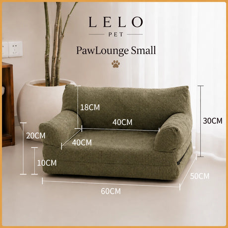 LeLo Pet PawLounge Small olive αναδιπλούμενος καναπές και κρεβάτι κατοικιδίου 2 σε 1 με διαστάσεις 60×50×30cm.