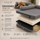 Εσωτερική κατασκευή LeLo Pet PawLounge Small με αφαιρούμενο κάλυμμα, εργονομικό αφρό υψηλής πυκνότητας, αντιολισθητική βάση και φερμουάρ.