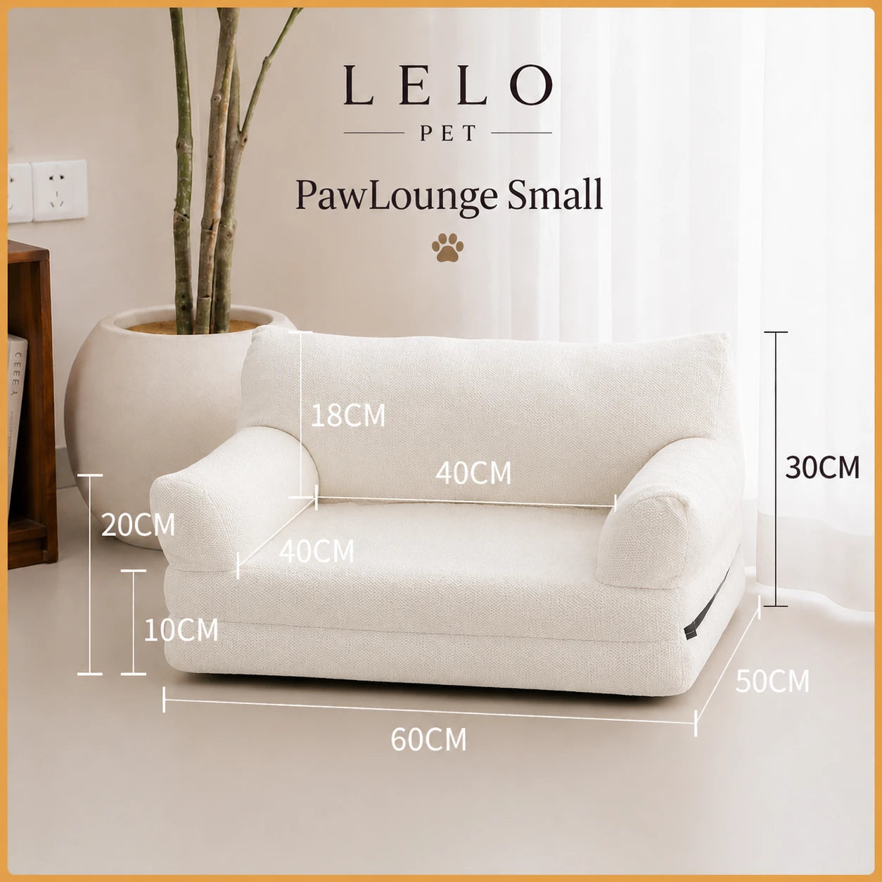 LeLo Pet PawLounge Small white αναδιπλούμενος καναπές και κρεβάτι κατοικιδίου 2 σε 1 με διαστάσεις 60×50×30cm.