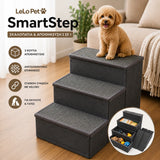 LeLo Pet SmartStep® premium σκαλοπάτια σκύλου και γάτας με 3 αποθηκευτικούς χώρους, αντιολισθητικές επιφάνειες και σύνδεση Velcro σε γκρι χρώμα.