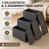 LeLo Pet SmartStep® τρία σκαλοπάτια κατοικιδίων που μετατρέπονται σε τρία κουτιά αποθήκευσης, με αποσπώμενα αντιολισθητικά καπάκια και σύνδεση Velcro.