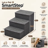 LeLo Pet SmartStep® σκαλοπάτια σκύλου και γάτας με διαστάσεις 50x38x45cm, τρία επίπεδα ύψους 15, 30 και 45cm, αντιολισθητικές επιφάνειες και σύνδεση Velcro.