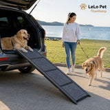 LeLo Pet TitanRamp αναδιπλούμενη ράμπα αυτοκινήτου 160x44cm σε φυσική χρήση με μεγαλόσωμο σκύλο και SUV