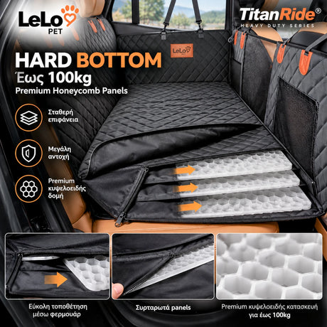 LeLo Pet TitanRide Heavy Duty με αφαιρούμενα premium κυψελοειδή Hard Bottom panels μέσω φερμουάρ και υποστήριξη φορτίου έως 100kg
