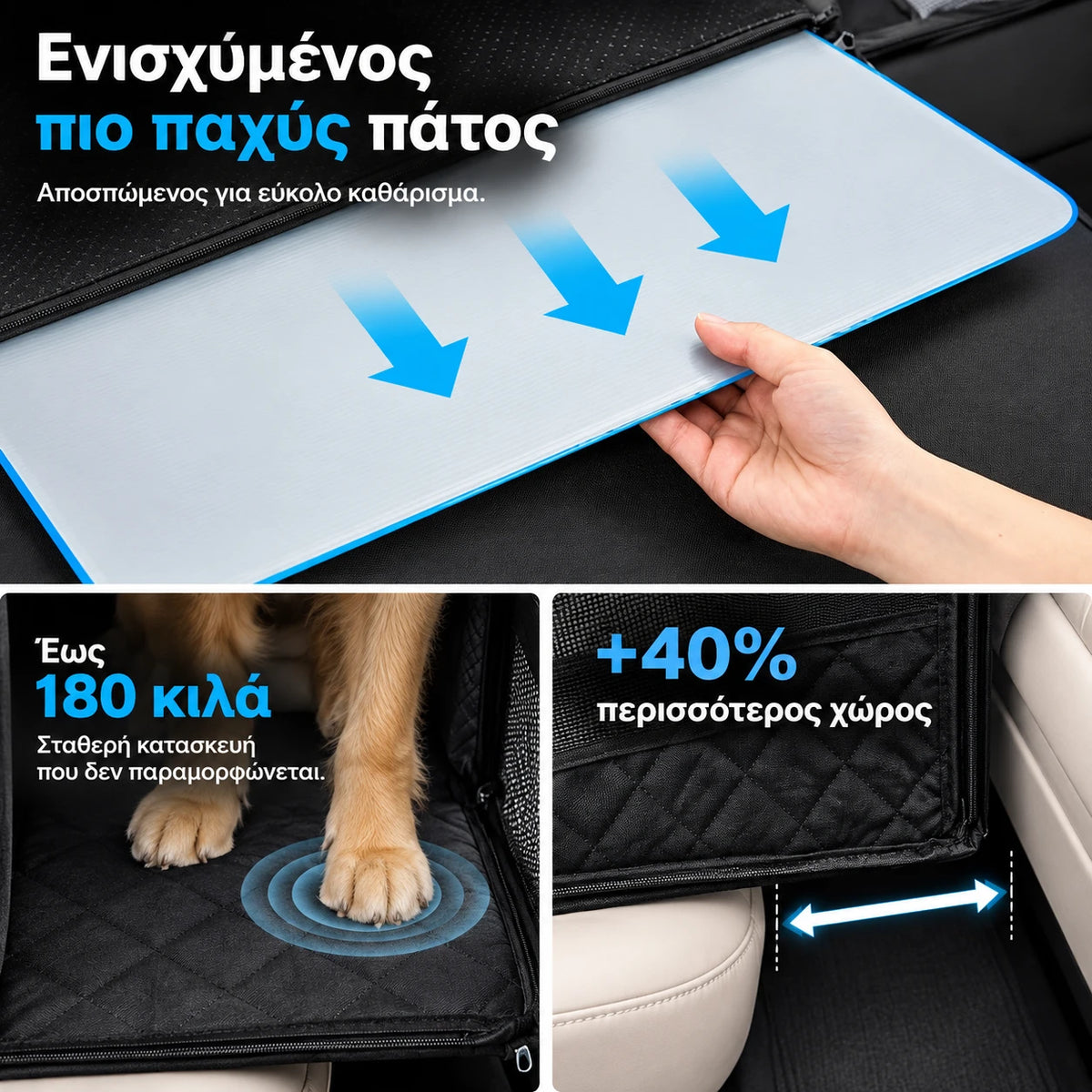 LeLo Pet TitanRide Solo με ενισχυμένο σκληρό κυψελωτό πάνελ στη βάση και την πλάτη για σταθερή στήριξη, μεγαλύτερη ακαμψία και premium δομημένη κατασκευή στο πίσω κάθισμα αυτοκινήτου