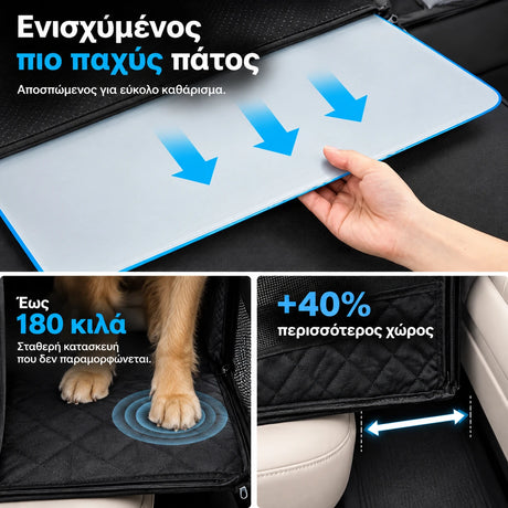 LeLo Pet TitanRide Solo με ενισχυμένο σκληρό κυψελωτό πάνελ στη βάση και την πλάτη για σταθερή στήριξη, μεγαλύτερη ακαμψία και premium δομημένη κατασκευή στο πίσω κάθισμα αυτοκινήτου