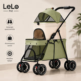 LeLo Pet UrbanCruise® premium διώροφο καρότσι κατοικιδίων Sage Green με cream επάνω carrier, αποσπώμενο carrier, μεγάλους τροχούς και διώροφο σχεδιασμό στο wox.gr
