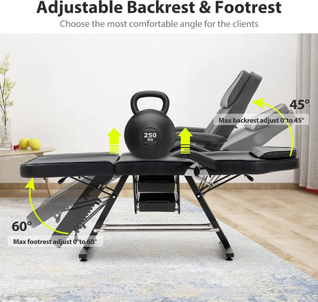 Ρυθμιζόμενη πλάτη και υποπόδιο στην επαγγελματική καρέκλα αισθητικής VSL Sports ProComfort 300 μαύρη