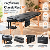VSL Sports ClassicRest 70 ολοκληρωμένο επαγγελματικό σετ κρεβατιού μασάζ με προσκέφαλο, πλαϊνά μπράτσα, θήκη 3 θέσεων, τσάντα μεταφοράς και αντοχή έως 250kg.