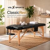 VSL Sports ClassicRest 70 - Φορητό Πτυσσόμενο Κρεβάτι Μασάζ με Ξύλινο Σκελετό, Στρώμα 9cm, Πλαϊνή Θήκη & Τσάντα Μεταφοράς | 185×70cm