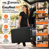 VSL Sports EasyRest 60 φορητό πτυσσόμενο κρεβάτι μασάζ σε lifestyle παρουσίαση mobile επαγγελματικής χρήσης, με βάρος περίπου 12kg και εύκολη μεταφορά σε τσάντα.