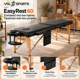 VSL Sports EasyRest 60 φορητό κρεβάτι μασάζ σε φυσικό επαγγελματικό χώρο, με πραγματικές διαστάσεις 180×60cm, ρυθμιζόμενο ύψος 60–85cm και ελαφριά κατασκευή περίπου 12kg.