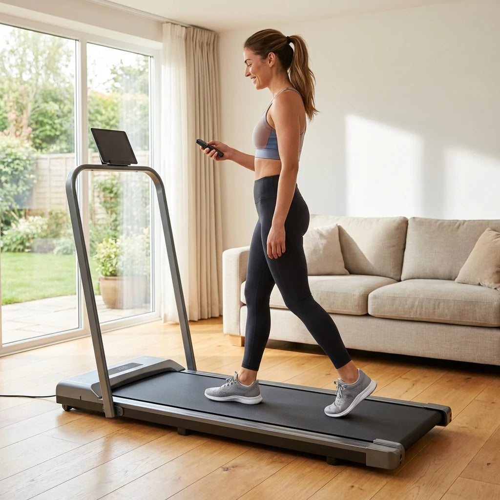 VSL Sports EasyStep διάδρομος περπατήματος με τηλεχειριστήριο σε χρήση στο σπίτι για καθημερινή άσκηση