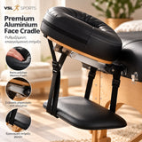 VSL Sports EliteRest high-end επαγγελματικό κρεβάτι μασάζ με premium αλουμινένιο face cradle, άνετο μαξιλάρι προσώπου και εργονομική στήριξη χεριών.