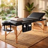 VSL Sports FlexiRest 70 πτυσσόμενο κρεβάτι μασάζ με ανάκλιση πλάτης, προσκέφαλο, πλαϊνή θήκη και ξύλινο σκελετό σε premium χώρο ευεξίας.