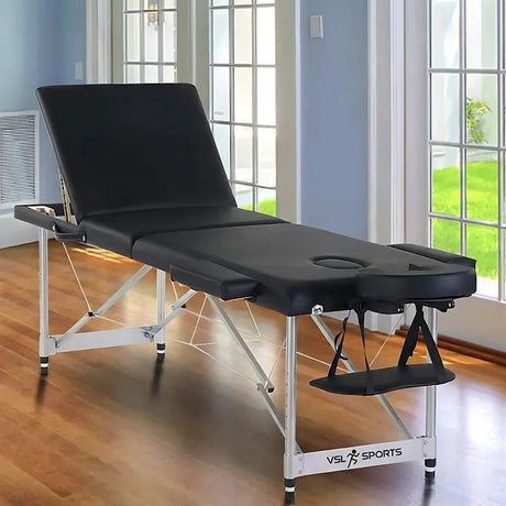 VSL Sports ProRest® – Πτυσσόμενο Κρεβάτι Μασάζ Αλουμινίου με Ανάκληση Πλάτης (Μαύρο), ιδανικό για επαγγελματίες μασάζ, spa και tattoo studios.