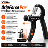 VSL Sports GripForce Pro ρυθμιζόμενο ταναλάκι χεριών με ατσάλινο ελατήριο αντιολισθητικές λαβές και αντίσταση 5 έως 60kg