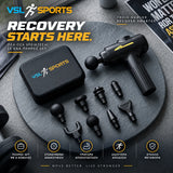 VSL Sports HyperGun Air ολοκληρωμένο σετ πιστολιού μασάζ με 8 κεφαλές, βαλιτσάκι μεταφοράς και αξεσουάρ για μυϊκή αποκατάσταση στο σπίτι ή στο γυμναστήριο.