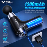 VSL Sports HyperGun Go με μπαταρία 1200mAh, φόρτιση USB-C, χρόνο φόρτισης περίπου 1–2 ώρες και αυτονομία έως περίπου 1–3 ώρες ανάλογα με την ένταση χρήσης.