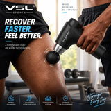 VSL Sports HyperGun Go σε χρήση στον μηρό μετά την προπόνηση για μυϊκή χαλάρωση, recovery και αποφόρτιση με compact εργονομικό σχεδιασμό.