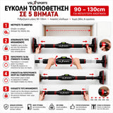 VSL Sports PowerBar 130 οδηγός εγκατάστασης σε 5 βήματα για μονόζυγο πόρτας 90–130cm, χωρίς τρύπημα και με ασφαλές κλείδωμα.