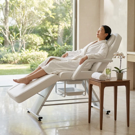 VSL Sports ProComfort 300 επαγγελματική καρέκλα αισθητικής λευκή με μεταλλικό σκελετό βαρέως τύπου και πλήρως ρυθμιζόμενη εργονομία