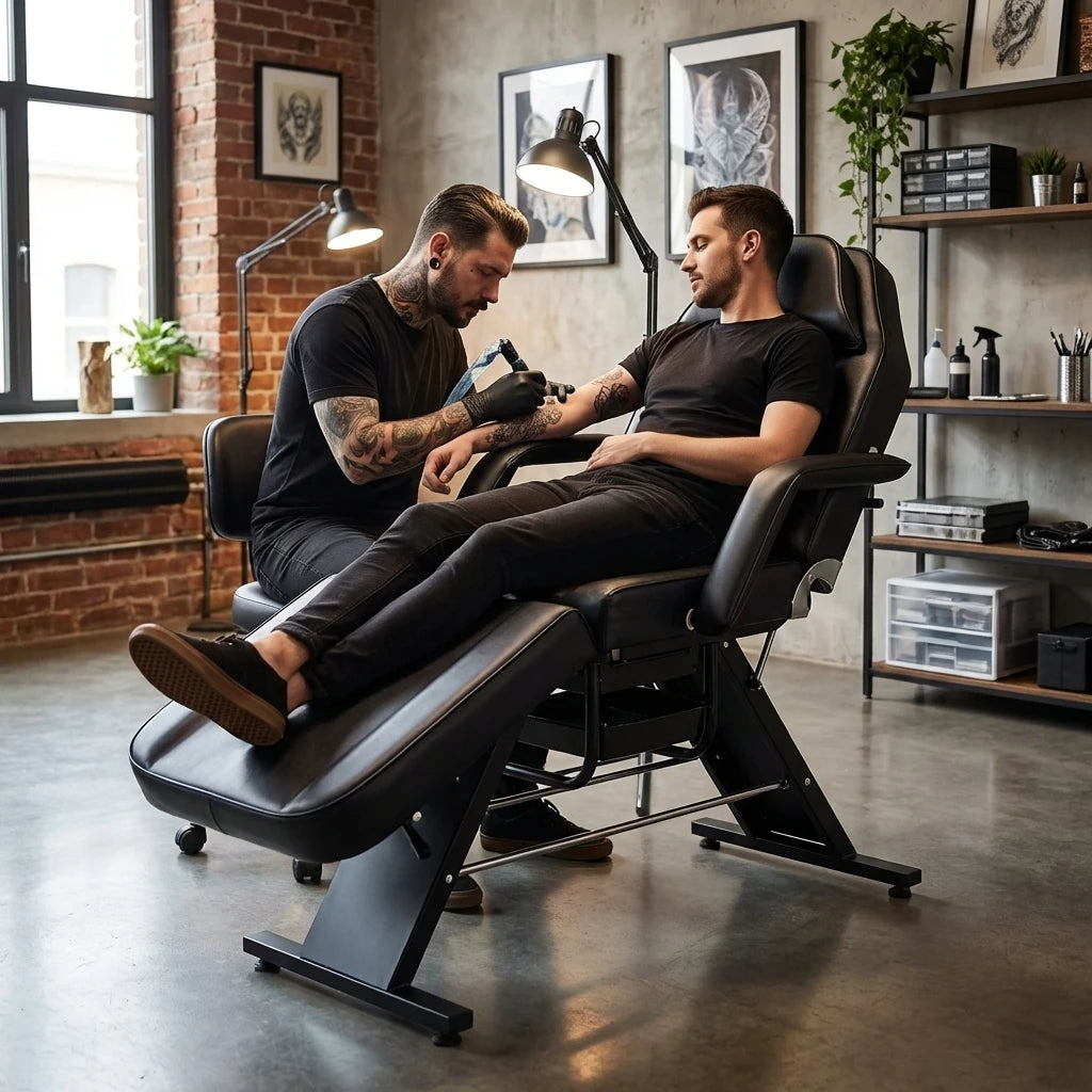 VSL Sports ProComfort 300 μαύρη καρέκλα tattoo σε επαγγελματικό studio