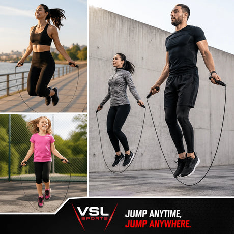 VSL Sports SpeedCore® σχοινάκι γυμναστικής σε πραγματικές συνθήκες χρήσης από άνδρες, γυναίκες και παιδιά για CrossFit, cardio, HIIT, outdoor προπόνηση και home gym