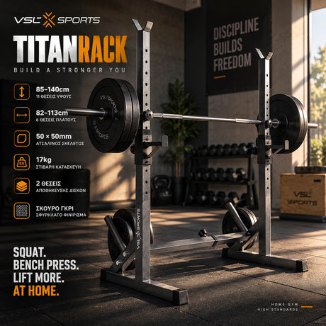 VSL Sports TitanRack – Ρυθμιζόμενο Squat Rack & Βάση Μπάρας για Bench Press, Squat & Home Gym