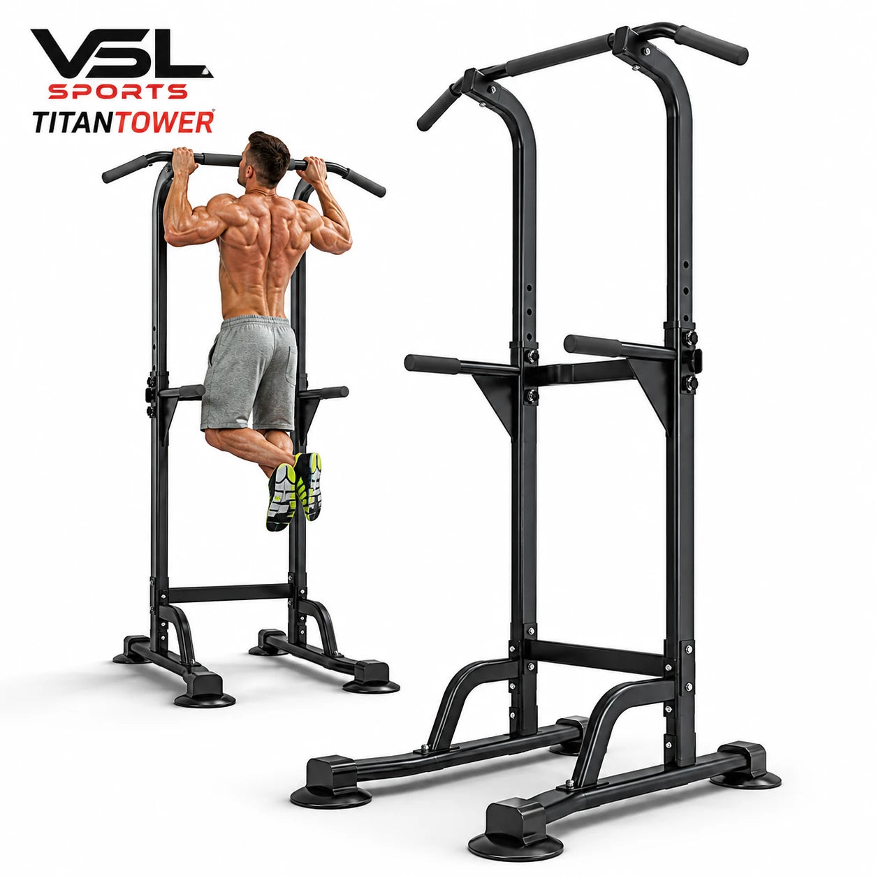 VSL Sports TitanTower μονόζυγο δίζυγο με αθλητή σε έλξεις pull-ups και freestanding σταθμό προπόνησης για home gym