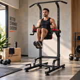 Αθλητής εκτελεί knee raises στο Captain’s Chair του VSL Sports TitanTower Pro με στήριξη πλάτης και αγκώνων για προπόνηση κοιλιακών και core