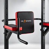 Κοντινή λεπτομέρεια του VSL Sports TitanTower Pro με επενδεδυμένο μαξιλάρι πλάτης, στηρίγματα αγκώνων και λαβές Captain’s Chair για ασκήσεις core